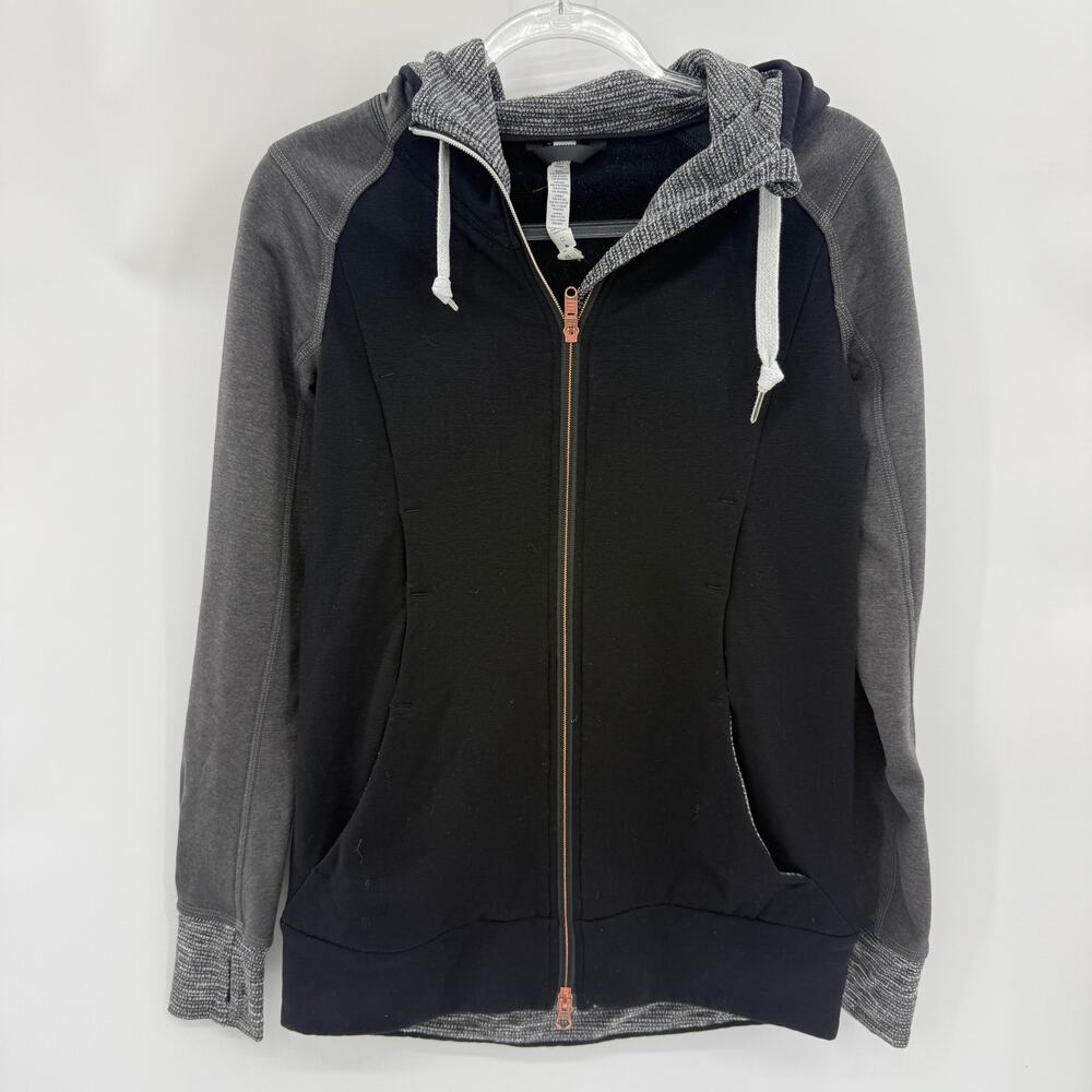 LULULEMON Stretch It Out Hoodie Size 4 Black Grey Full Zip Athleisure Warm
